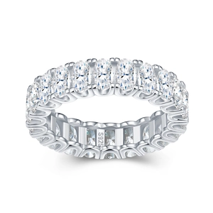 Detailed close-up showing the S925 silver hallmark and oval moissanite stones on the ring