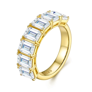 Elegance S925 sterling silver emerald cut moissanite eternity ring in gold finish