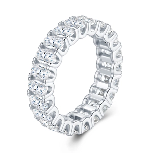 Luxurious S925 sterling silver eternity ring with oval-cut moissanite stones and 18K white gold plating