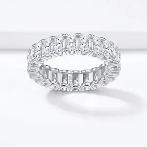 925 Sterling Silver Moissanite Ring Oval Cut Eternity Band Modern Light Luxury 18K White Gold Plated Jewelry For Men Women