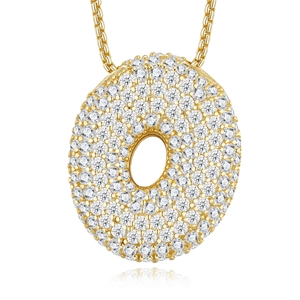 Macro view of gold S925 sterling silver necklace with pavé set moissanite stones