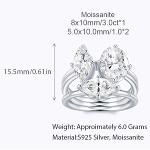 Bague en Argent Sterling S925 Moissanite pour Femme Coupe Marquise Ovale Trois Pierres Fiançailles Mariage Bijoux Fins Avec Certificat GRA