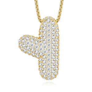 Detail of S925 silver 18K gold plated T-shaped pendant with D color moissanite stones