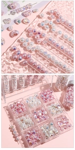 Detail view of iridescent ABS faux pearls in star, heart, and baroque shapes for DIY jewelry