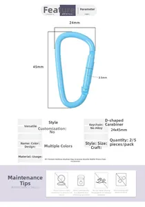 Macro detail of 24x45mm light blue D-shape alloy carabiner with painted finish