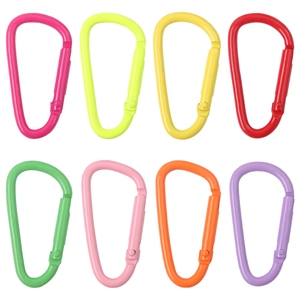Set of 8 colorful D-shaped alloy carabiner keychains in vibrant spray-painted finishes