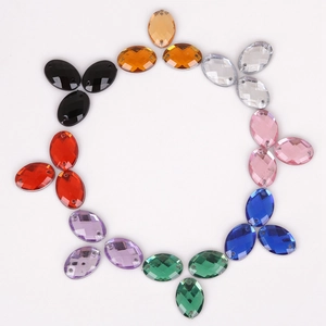 Mixed color oval faceted acrylic rhinestones with double holes for DIY sewing projects