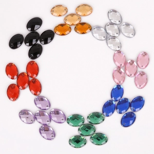 Multi-colored oval faceted acrylic sewing rhinestones with double holes for DIY crafts