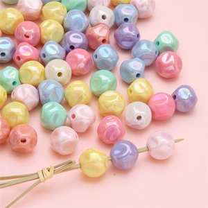 Irregular 16mm macaron acrylic beads with pearlescent finish for DIY jewelry making