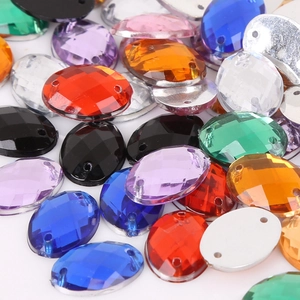 50pcs multi-color oval acrylic sew-on rhinestones with dual-hole faceted design