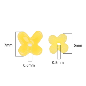 Tabella dimensioni per perline a fiore in resina gialla da 5mm e 7mm con foro da 0,8mm