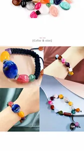 Detail of colorful irregular acrylic beads and handmade woven bracelets for DIY jewelry