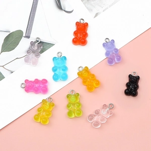 Pendentifs ours en résine colorée avec anneaux pour bijoux DIY et accessoires cheveux