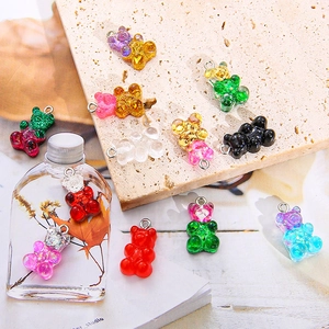 Pendentifs ours en résine colorée avec paillettes et anneaux pour accessoires de cheveux DIY