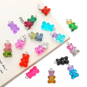 Pendentifs ours en résine multicolore avec boucles métalliques pour bijoux DIY