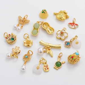 Chinese Style Copper Enamel Charms For Jewelry Making Gourd Lucky Cat Fan Pendant DIY Necklace Bracelet Handcrafted Accessories