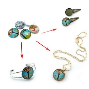 Doe-het-zelf sieradenset met ronde glazen cabochons en metalen hangerzettingen voor ketting