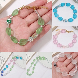Frosted glass irregular stone beads and handmade bracelets in multiple pastel colors