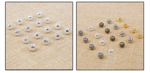 Vue détaillée de perles creuses en fer texturé métallique pour la création de bijoux DIY