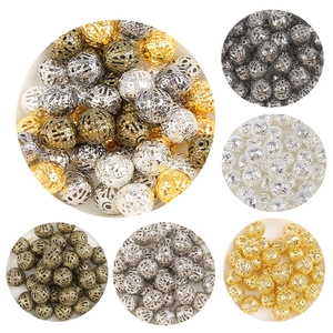 Mélange de perles creuses en fer de 4 à 12mm en or, argent et bronze pour bijoux DIY