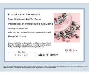 Detailed size comparison chart for 4mm to 10mm speckled stone round beads for DIY jewelry
