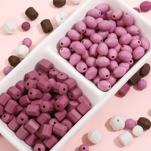 Matte purple ceramic pumpkin beads and hexagonal faceted beads for DIY jewelry making