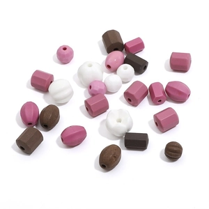 Matte purple and brown ceramic pumpkin beads set for DIY handmade bracelet making