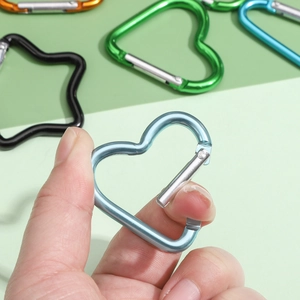 Colorful heart and star shaped aluminum alloy carabiners with spring snap hooks