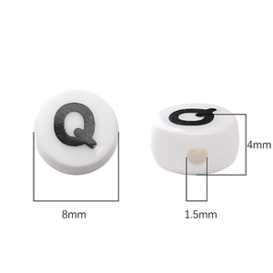 White 8mm ceramic letter Q round bead for DIY jewelry making handmade accessories