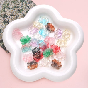 Cuentas de Vidrio en Forma de Flor de Loto con Purpurina Dorada Degradado para Creación de Joyas DIY Pulseras Collares Accesorios