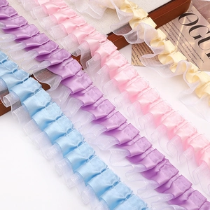 Macaron color double-layered pleated lace ribbons for DIY hair accessories and crafts