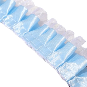 Light blue double-layered pleated lace ribbon for DIY hair accessories and sewing crafts