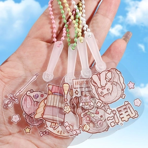 Transparante acryl hangers met gekleurde kralenkettingen en schattige anime-illustraties