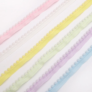 Colorful 1cm polyester pom pom trim ribbons in macaron shades for DIY sewing crafts