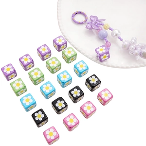 Perles cubes colorées en acrylique avec fleurs pour bijoux DIY et charms téléphone