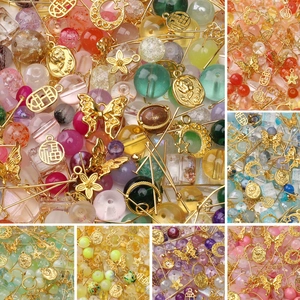 DIY Jewelry Making Kit Mixed Color Glass Beads Alloy Flower Butterfly Moon Pendants Loose Beads For Bracelet Necklace Handmade Craft Supplies Mixed Colors For Women