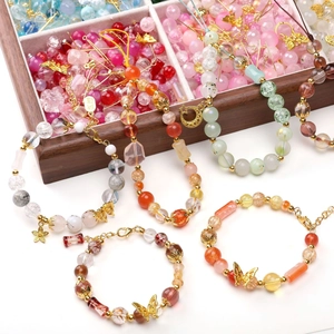 Colorful DIY glass bead jewelry making kit with mixed alloy butterfly and moon pendants