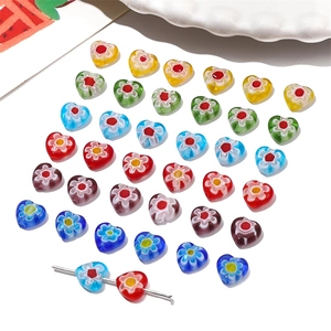 8mm Perles en Verre Millefiori en Forme de Cœur Avec Motif Floral Travail à la Lampe Fait à la Main Pour Création Bijoux Bracelet Collier
