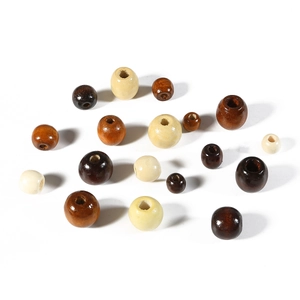 Assorted coffee and cream wooden beads with large holes for DIY jewelry making and crafts