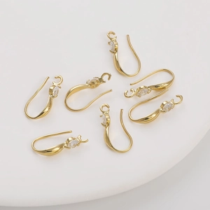 14K gold-plated earring hooks with clear round zircon for DIY jewelry making