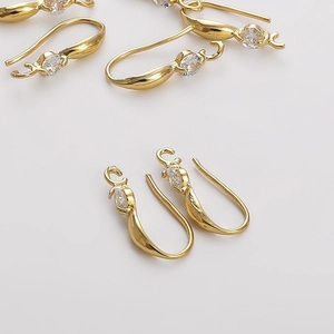 14K gold plated copper ear hooks with cubic zirconia for DIY handmade jewelry making