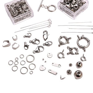 Stainless steel jewelry making set with lobster clasps, open rings, and bead pins