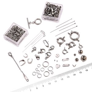 Polished stainless steel and K14 gold jewelry making kit with lobster clasps and jump rings