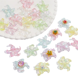 Colorful AB coated acrylic flower charms for DIY jewelry making and handmade bracelets