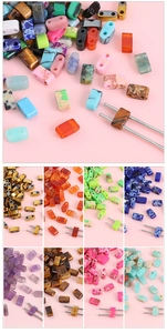 Macro detail of double-holed rectangular Tila beads in various stone textures for DIY jewelry