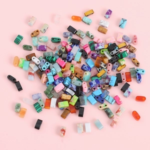 Rectangular double-hole mixed stone beads for DIY jewelry and bracelet making