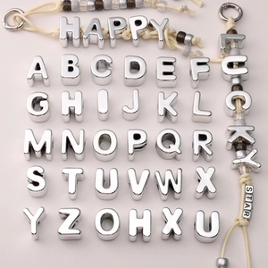 Lot de perles alphabet A-Z argentées à grand trou pour création de bijoux DIY