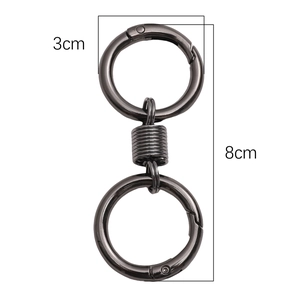 Gun black dual ring spring connector keychain accessory with 3cm rings and 8cm total length