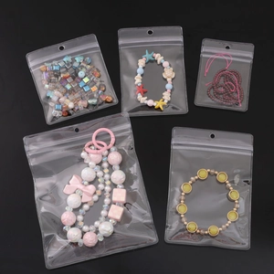Set of transparent PVC self-sealing bags with hanging holes for jewelry packaging