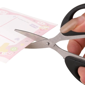 Multipurpose stainless steel scissors with black handle cutting decorative paper for DIY craft
